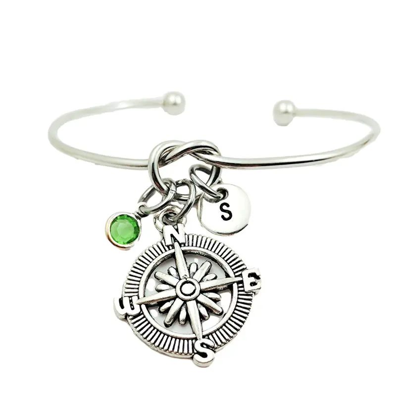 

Compass Creative Initial Letter Monogram Birthstone Adjustable Bracelet Fashion Jewelry Women Gift Accessories Pendant