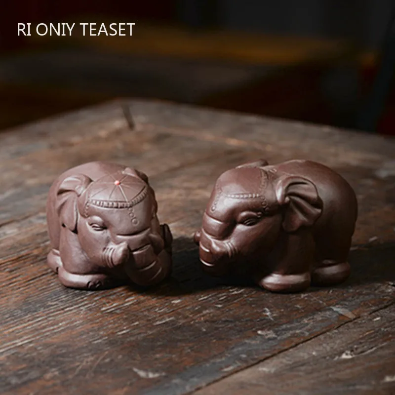 

Yixing Lucky Purple Clay Tea pet Elephant Model Figurine Ornaments Handmade Sculpture Chinese Tea Set Decors Home Garden Art