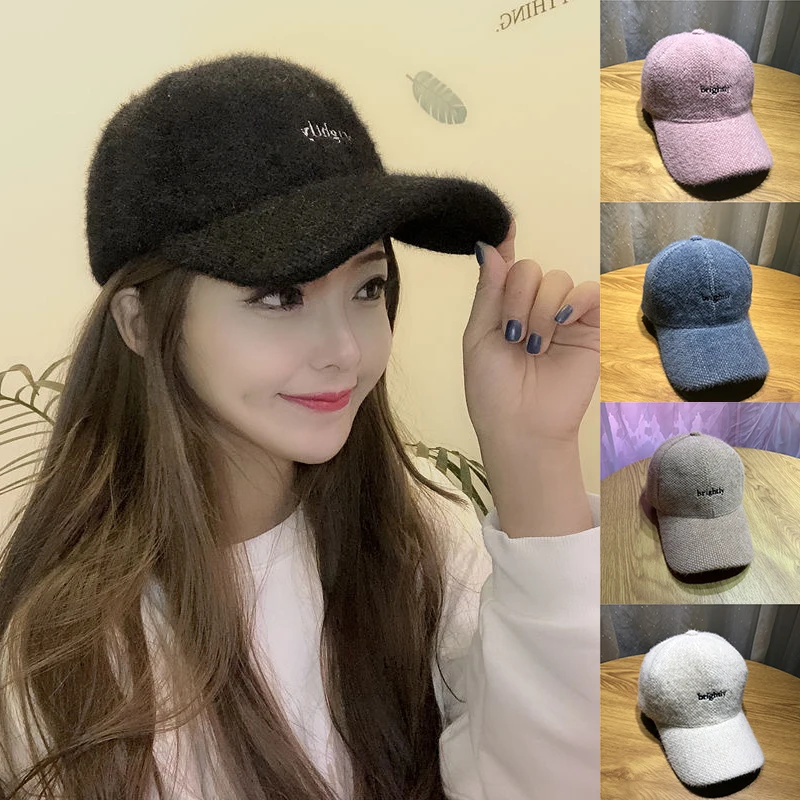 

Fashionable Korean Style Peaked Caps All-matched Warm Rabbit Fur Baseball Popular Temperament Embroidered Letters Baseball Hats