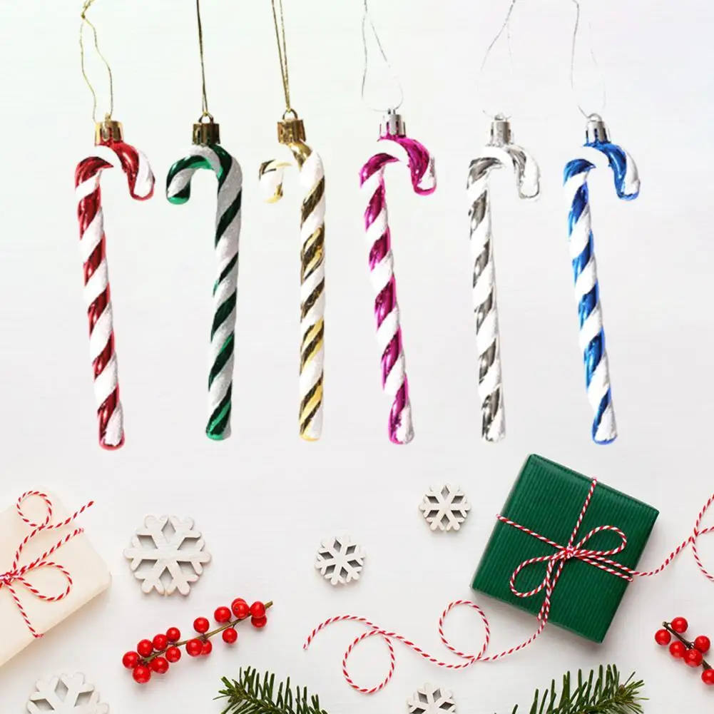 

6Pcs/Box Plastic Canes Pendant Vibrant Color Christmas Canes With Hanging Rope Xmas Tree Decoration gift party Drop Ornaments