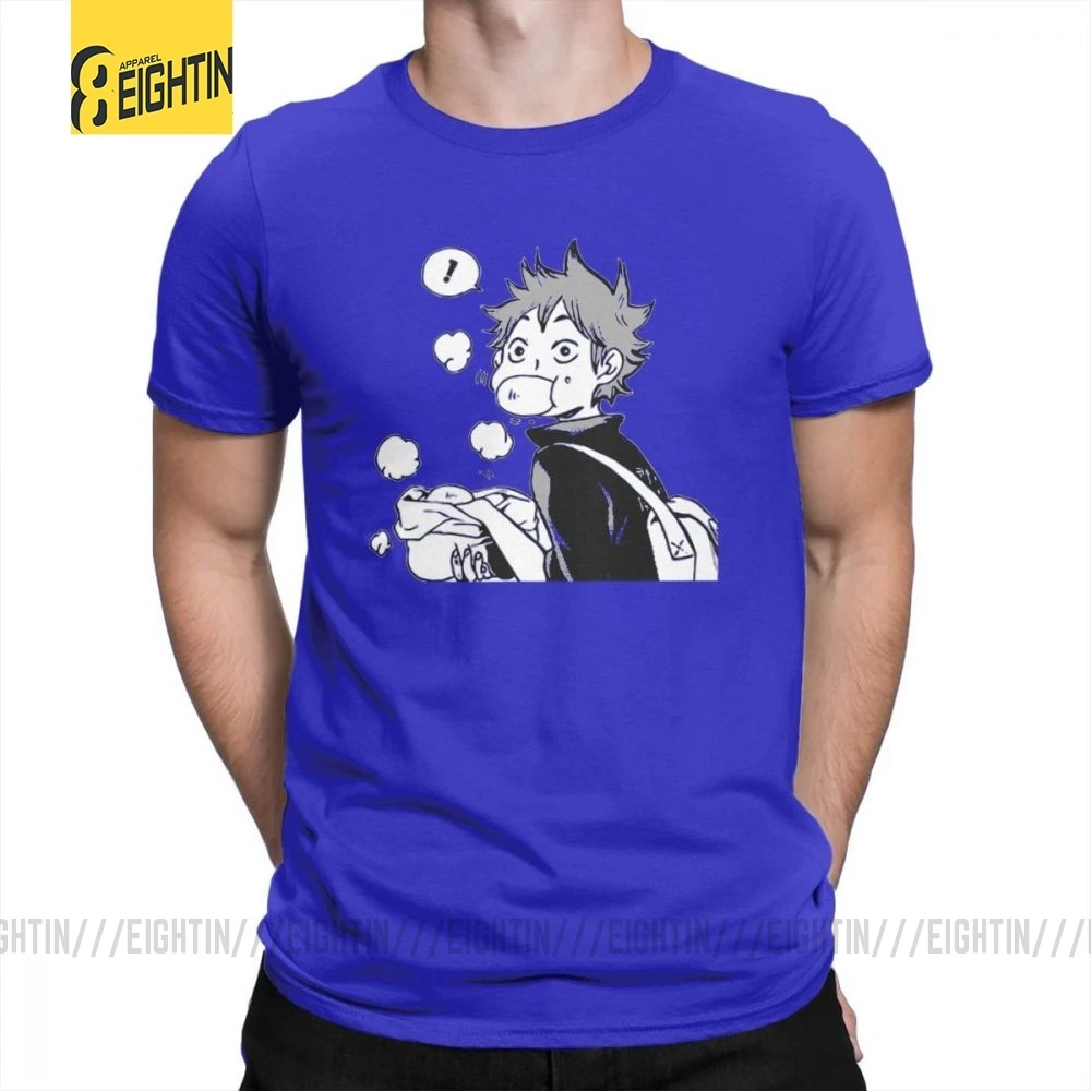 Футболки Haikyuu Хината едят сенпай свиные булочки большой размер короткий рукав комиксы футболки Одежда мужская хлопок футболка большой - Цвет: Синий