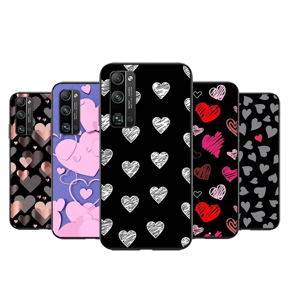 

Silicone Soft TPU Cover Animal Cute Love Heart For Honor 50 X20 SE V30 30 30S Magic 3 Play 5 5T Pro Plus 5G Black Phone Case