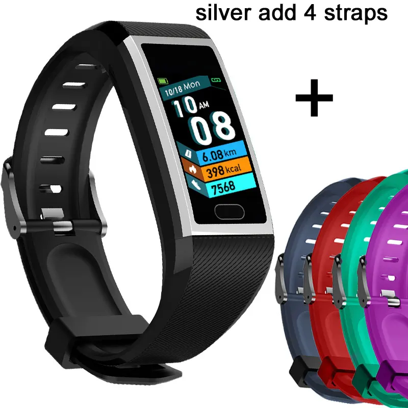 Silver add 4 straps Умные часы для мужчин, кровяное давление, умные часы, водонепроницаемые, умные часы для женщин, браслет для спорта и здоровья, Смарт часы для Android Ios - Цвет: Silver add 4 straps