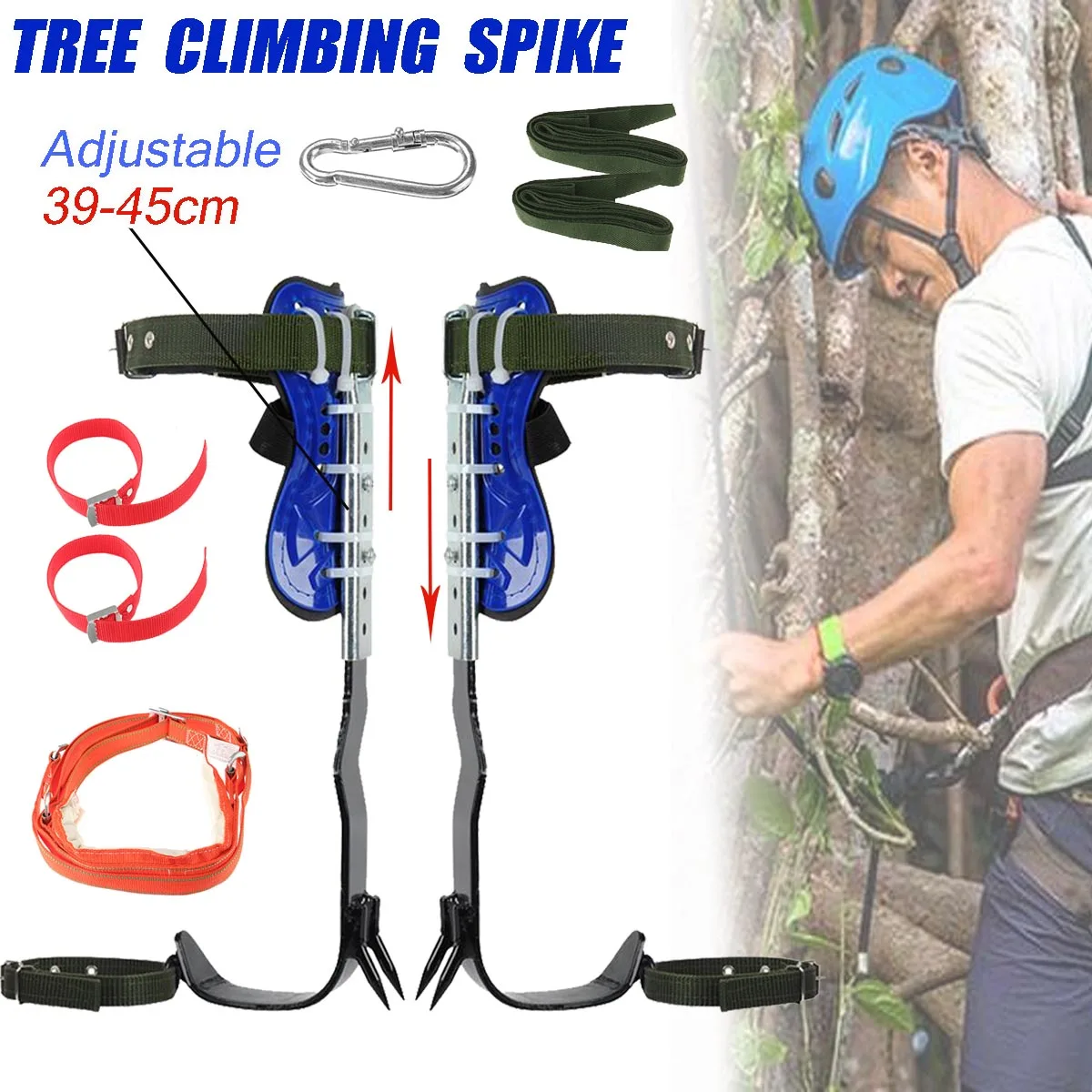 

2 Gears Tree Climbing Spike Set Safety Belt Adjustable Lanyard Rope Rescue Belt Stainess Steel Safety Belt Camping Accessories