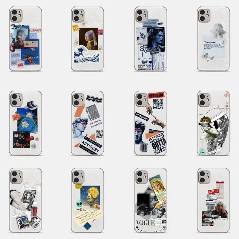 

Sticky Notes David Collage Art Phone Case Lambskin Leather For iphone 12 11 8 7 6 XR X XS PLUS MINI PLUS PRO MAX Shockproof