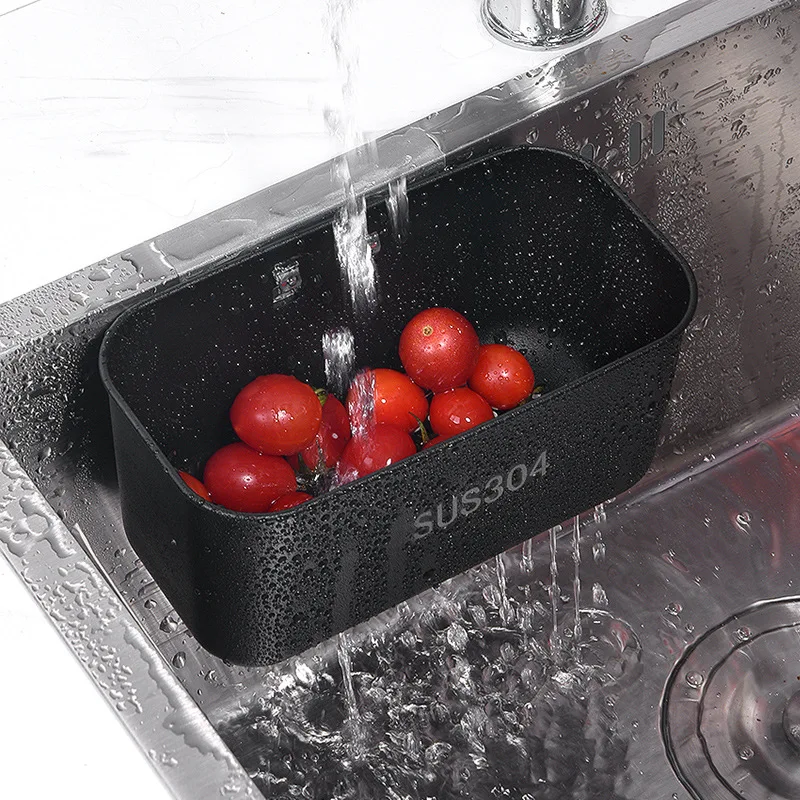 

Kitchen Sink Strainer Drain 304 Stainless Steel Fruit Vegetable Drainer Hanging Sponge Rack Sink Drain Basket Kitchen Tool