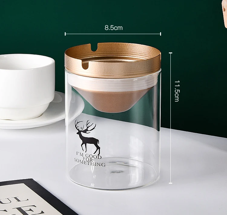 

1PC Personalized Stainless Steel Glass Ashtray Auto Smoke Cup Holder Anti-fly Ash Ashtray Tray With Cover Bedroom Accessories