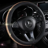 diamond leather steering wheel cover with bling bling crystal rhinestones universal fit 15 inch car wheel protector women girls