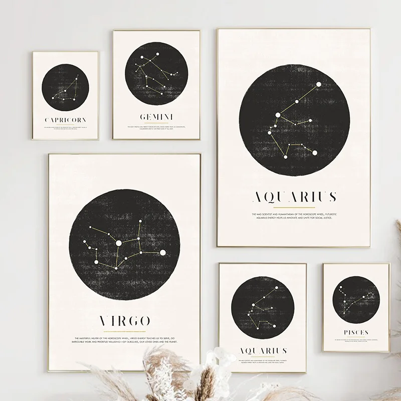 Созвездия детская стена искусство холст плакат печатные астрологические знаки