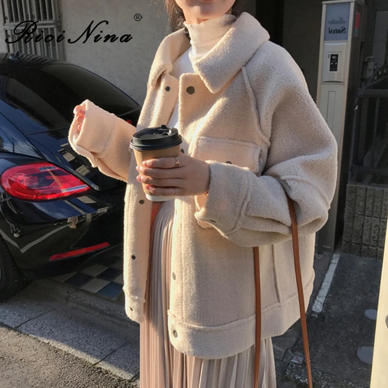 RICININA Женское пальто размера плюс с отворотом женская зимняя куртка пуговицы