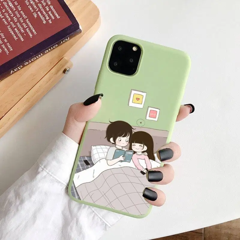 

Cartoon couple BFF Phone Case Green Candy Color for iPhone 6 7 8 11 12 s mini pro X XS XR MAX Plus