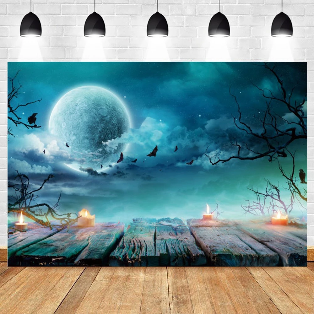 

Halloween Backdrop Moon Bat Candle Branches Photography Background Photo Studio Vinyl Photophone Photozone Photocall Poster Prop