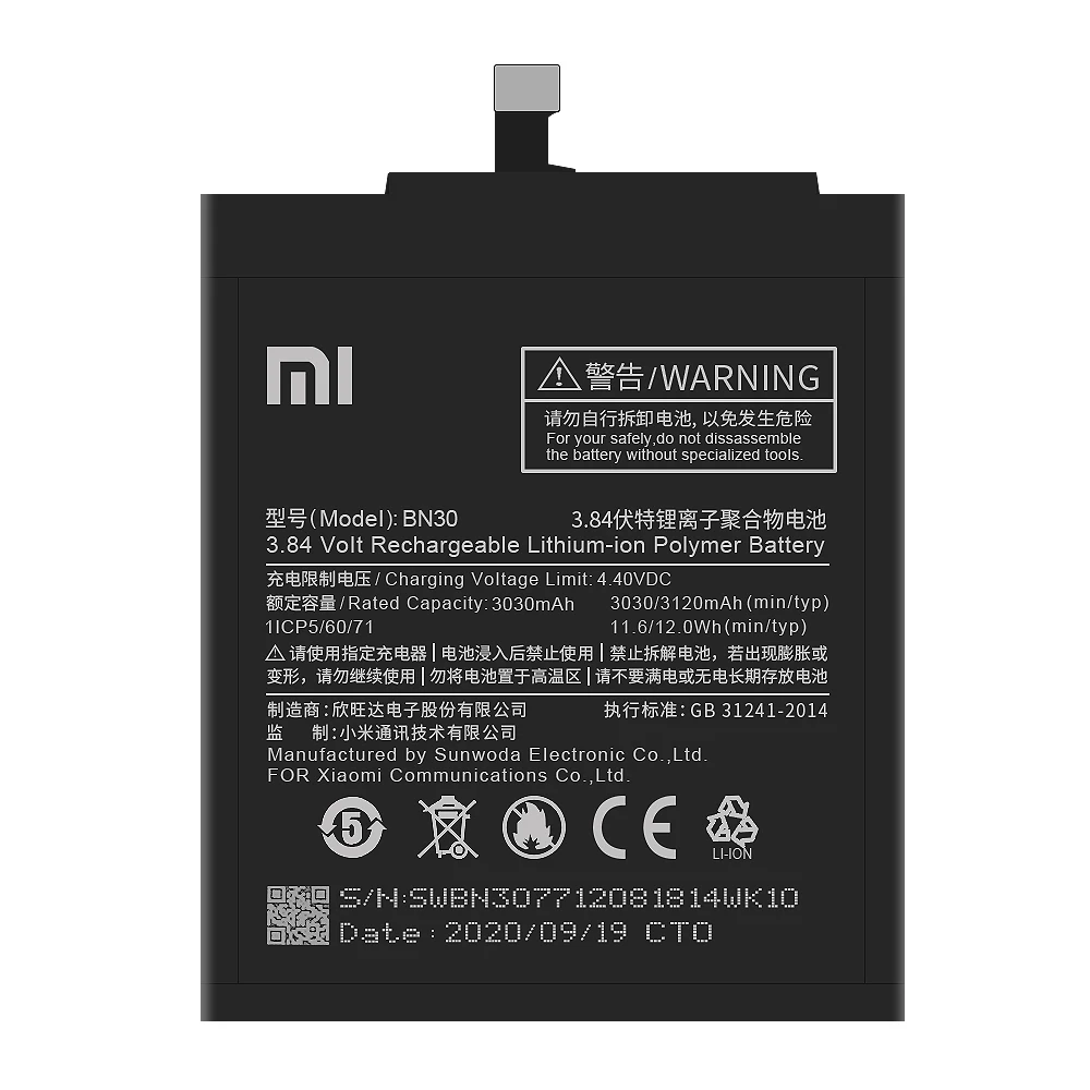 Оригинальный аккумулятор для телефона XiaoMi BN30 Redmi 4A Hongmi высокоемкий полимерный