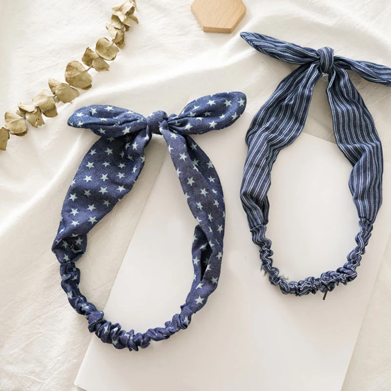 Джинсовые повязки на голову тюрбан с бантом аксессуары для волос Женская