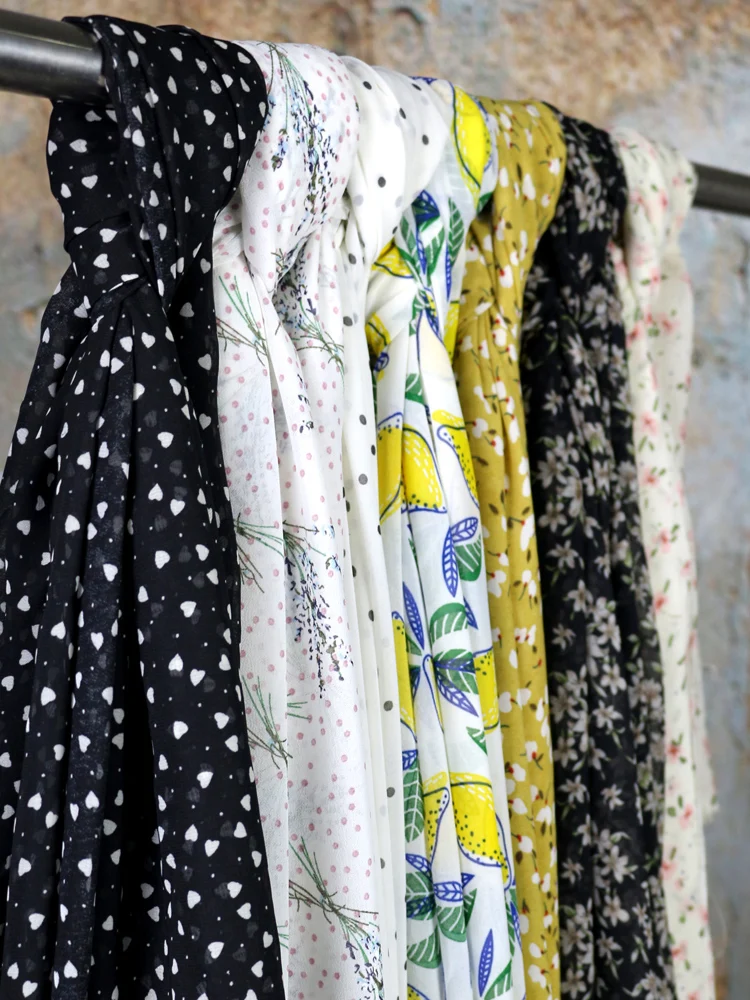 Шифоновая ткань по метру прозрачная микро-юбка в горошек с цветочным принтом для