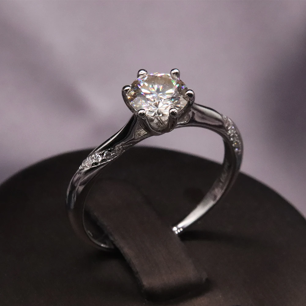 925 пробы Серебряное кольцо Moissanite круглое бриллиантовое тестовое положительное