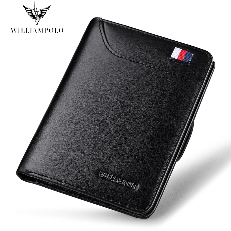 

WILLIAMPOLO Men Wallet slim Business Card Holder Bifold Genuine Leather Purse For Men Luxury Brand Small Wallets For Travel #292