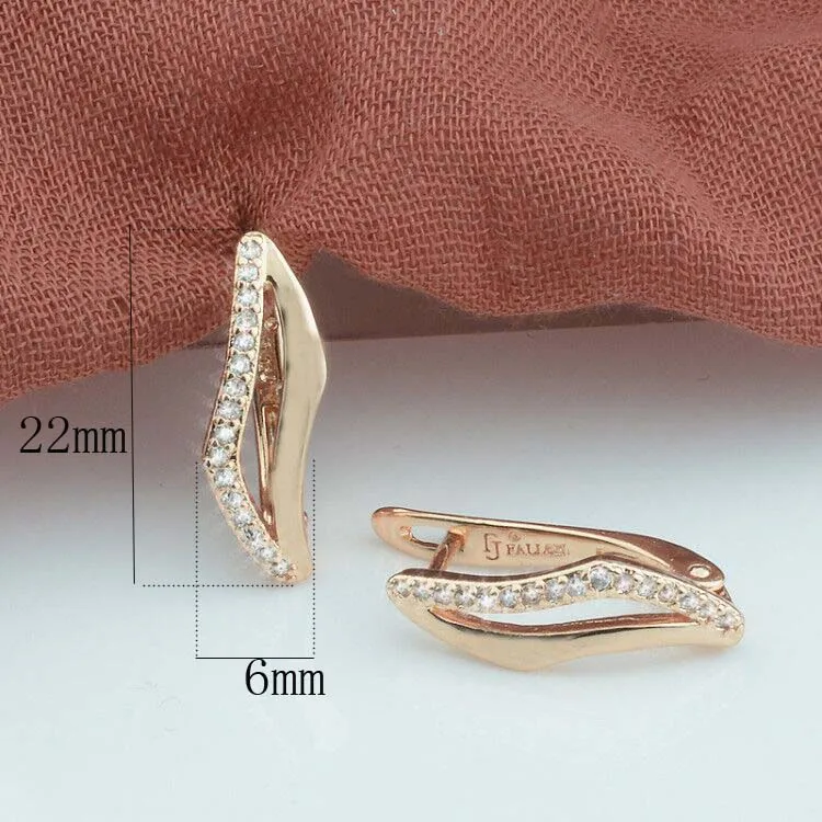 Женские серьги-подвески FJ серьги цвета розы 585 пробы с белым кристаллом |