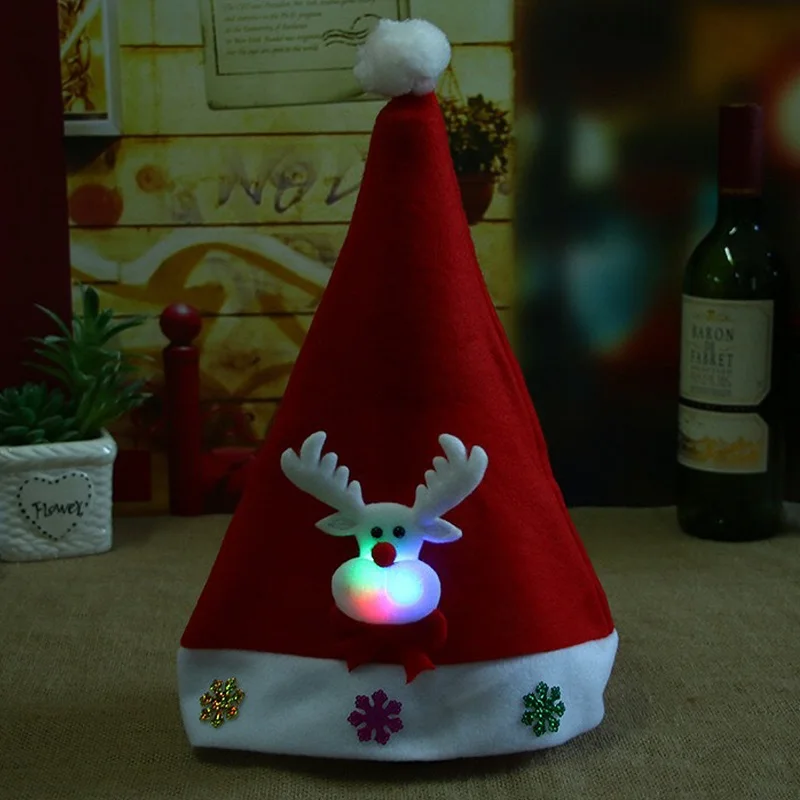 LED Elk 1 шт., горячая Распродажа, светодиодный светильник в виде Санта-Клауса, мигающий костюм, вечерние, красные кепки, детские, рождественские, рождественские, вечерние, милые кепки, подарки на год, Декор - Цвет: LED Elk