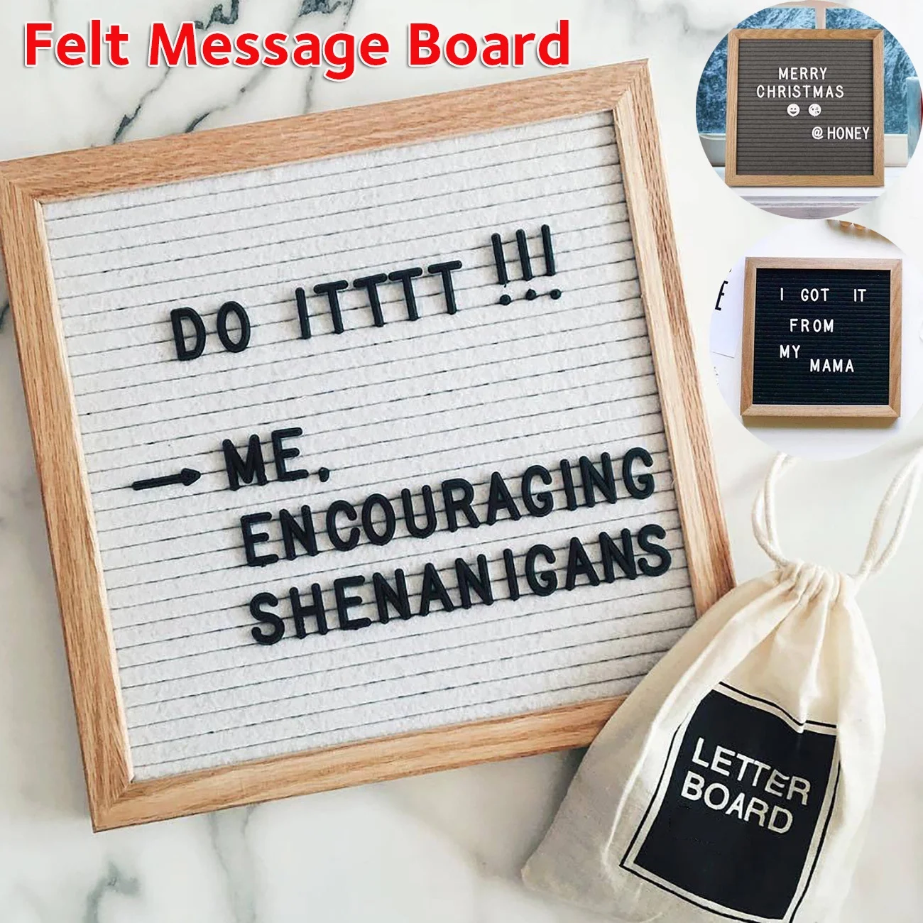 

10x10inch Cork Board Wall Decor Felt Letterboard Oak Wood Message Board 460 Letters Drawstring Bag Felt Letter Board Home Decor