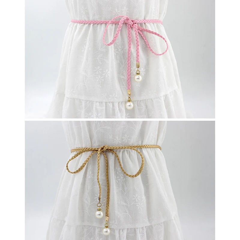 

Women Fashion Knotted Waist Chain Dress Woven Waist Rope Female Decorative Pearl Belt ENDQ