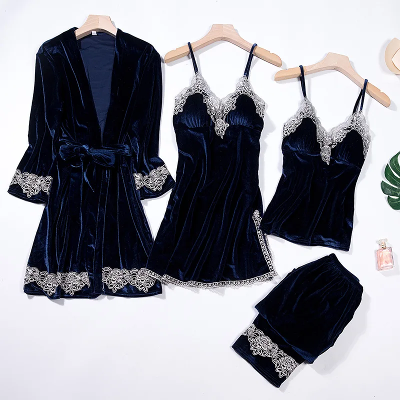 Сексуальный женский Велюровый комплект из 4 предметов: топ на бретелях и штаны с