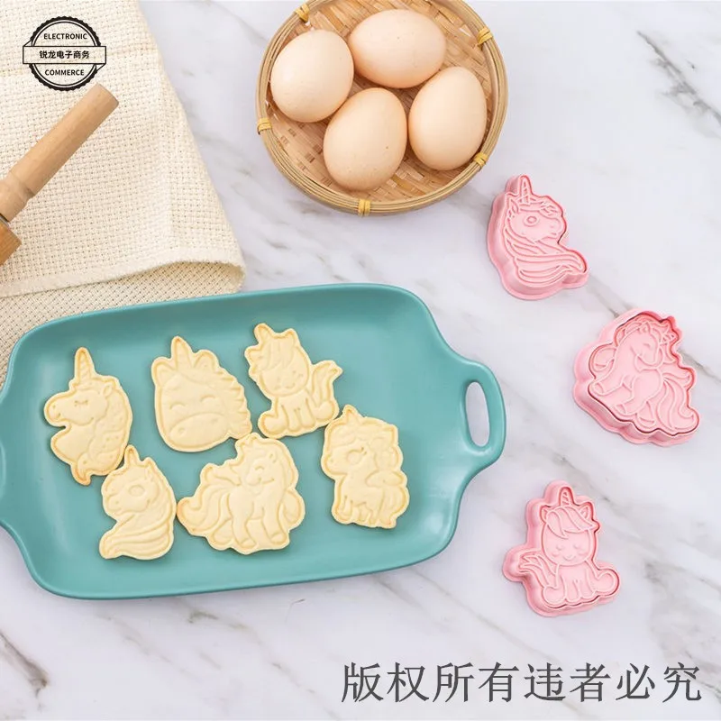 

6-Piece Set Unicorn Biscuit Mold Cartoon Creativity Three-dimensional Cookies Sugar Turning Biscuit Kitchen Baking Tools