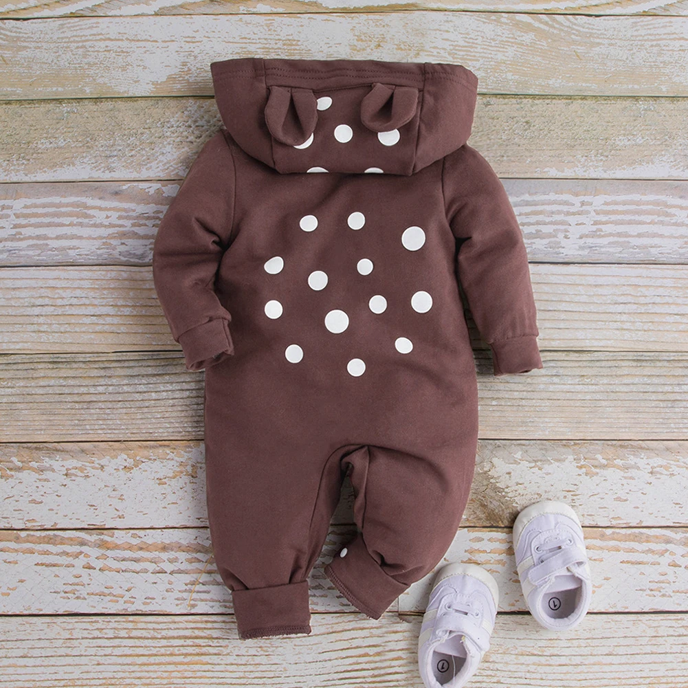 JOCESTYLE Cute Bear Shaped Long Sleeve Rompers Baby Kids Girls Boys Hoodies Jumpsuit Autumn Winter Cotton Hooded Bodysuit