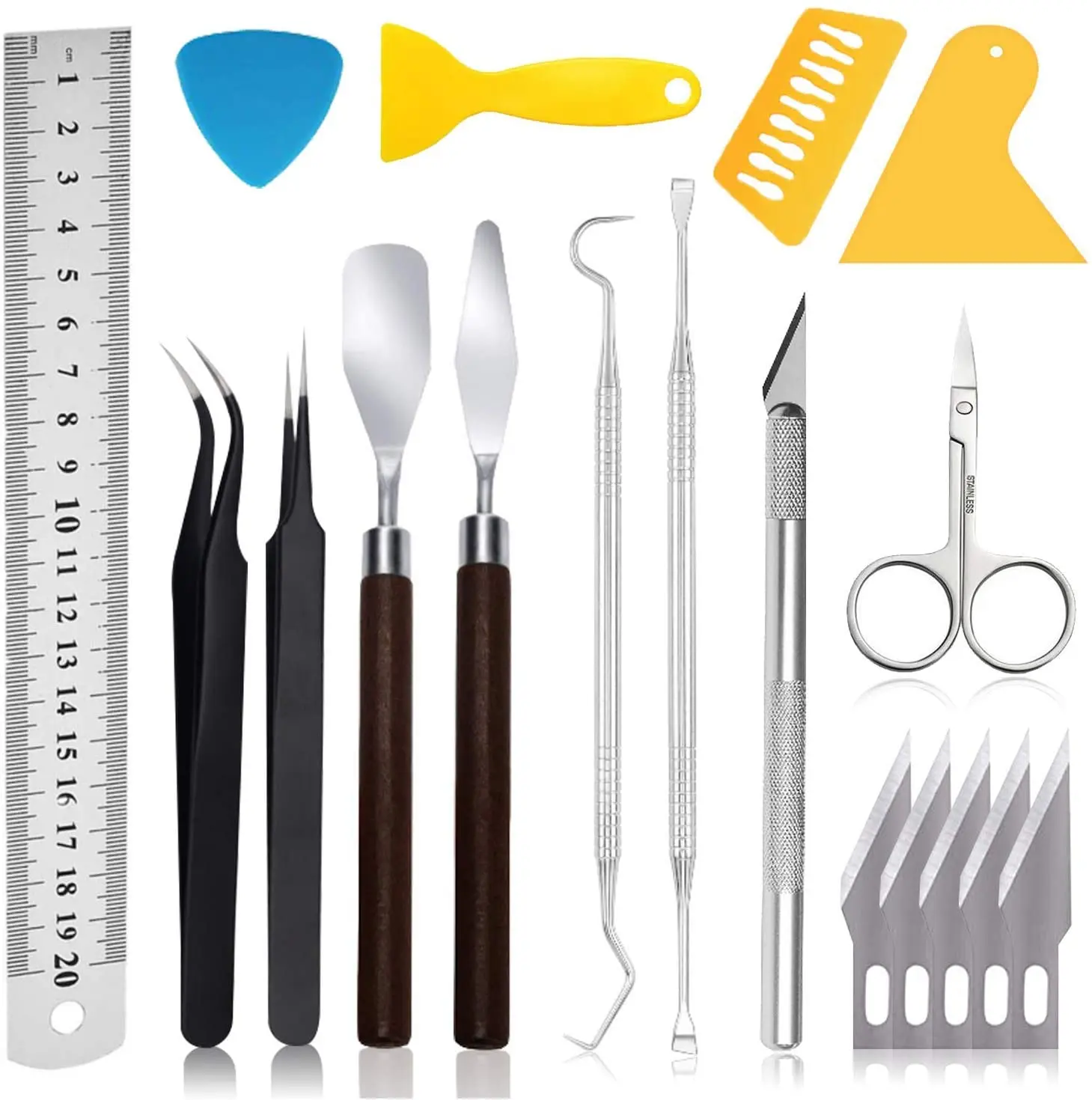 Weeding Tools Stainless Steel for Vinyl: 18 PCS Craft Basic Set Tools Kits Including Scissor, Tweezers, Weeders, Scraper