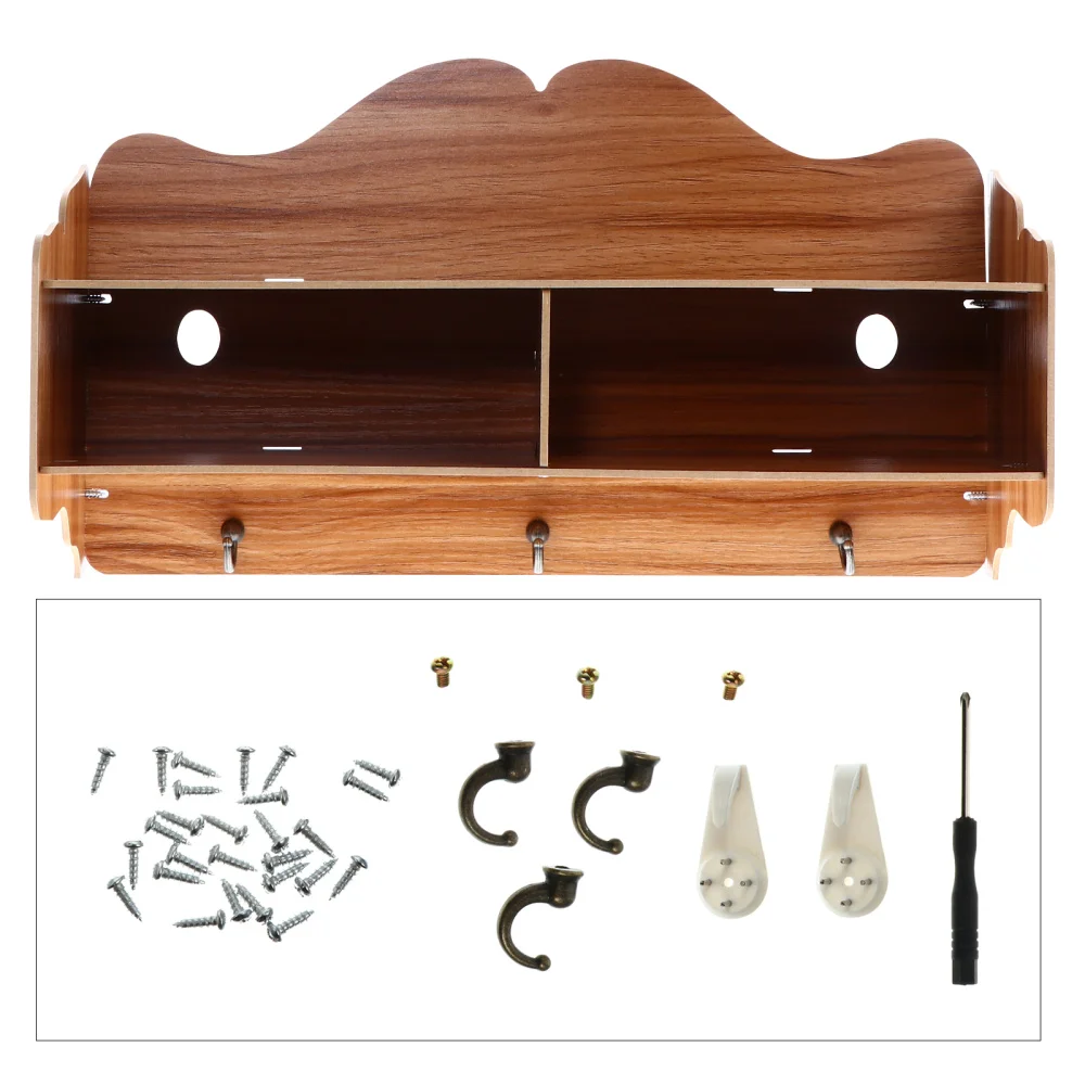 

1pc Wooden Shelf Creative Wall Decoration Storage Organizer with Hook (Walnut)