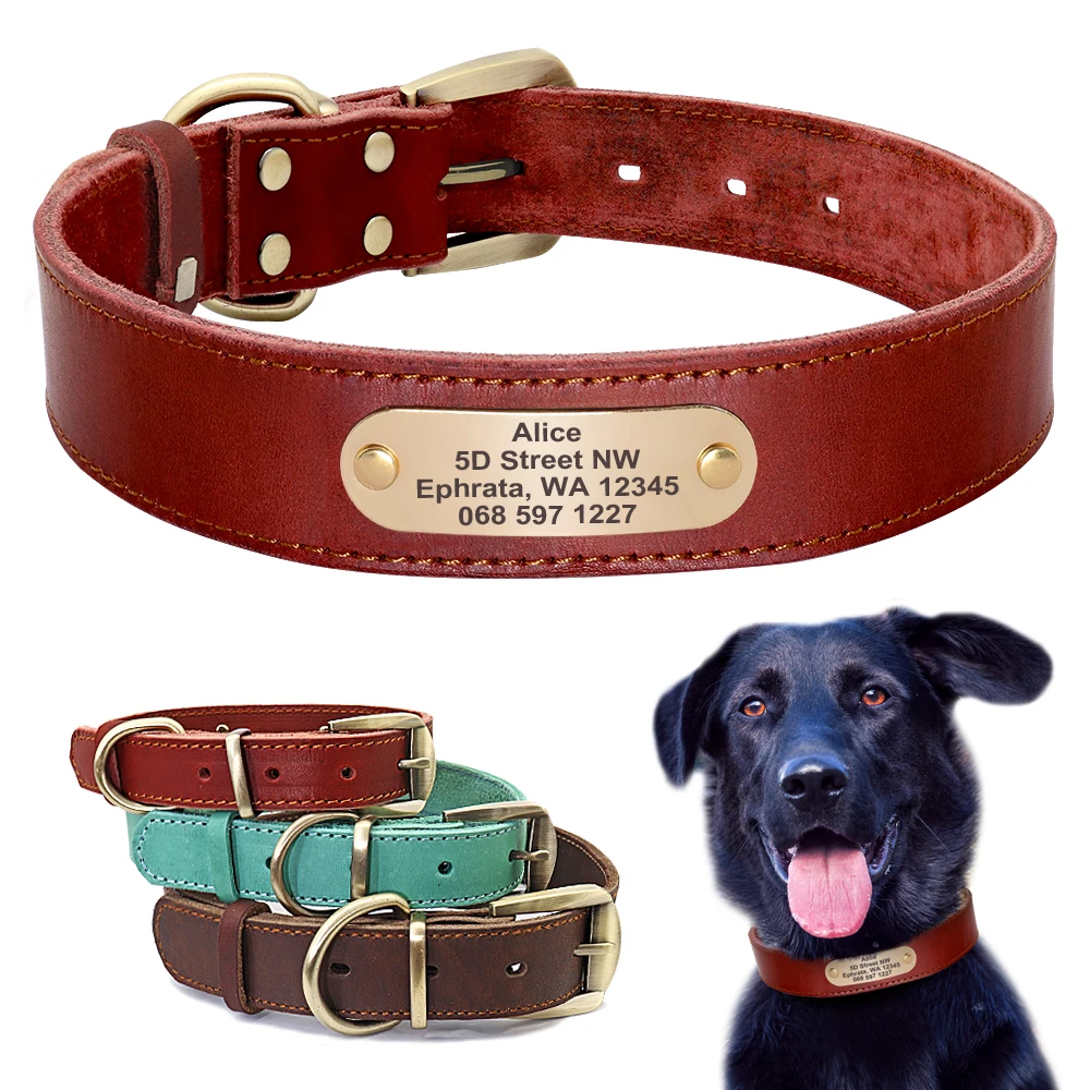 

Custom Dog Collar Personalized Leather Pet Dog Tag Collars Nameplate For Medium Large Dogs Pitbull German Shepherd Correa Perro