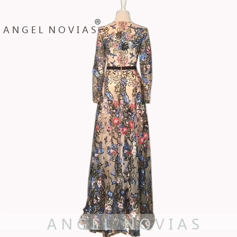 Настоящее фото длинное платье с блестками и вышивкой мусульманское арабское