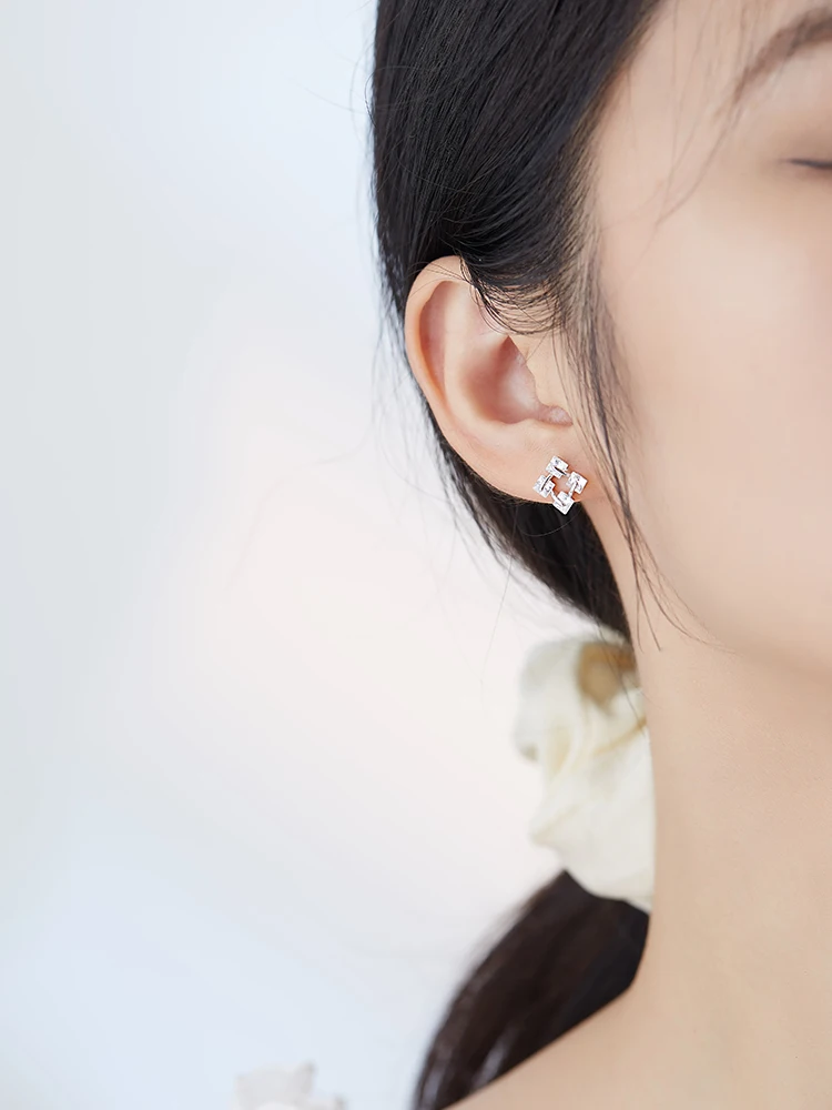 

CFK 925 Sterling Zilver Geometrie Vierkante Kleine Oorbellen Voor Vrouwen Roze Zirconia Leuke Stud Oorbel Handgemaakte Sieraden