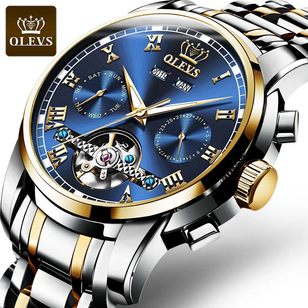 Fashion Men Skeleton Tourbillon Mechanical Watches Top Luxury Brand Waterproof Business Wristwatches Auto Date Relogio Masculino