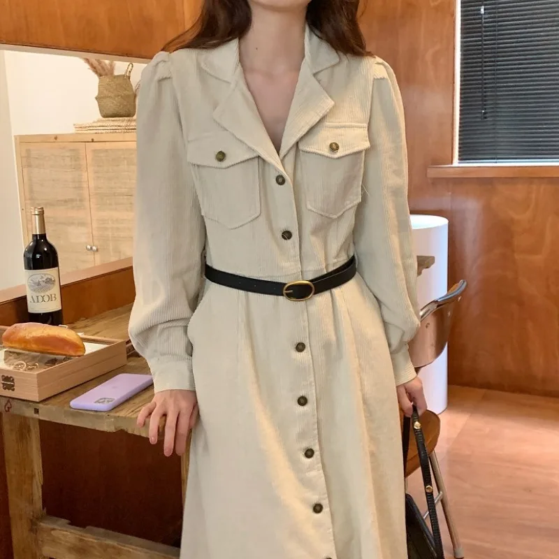 

Женское вельветовое платье с длинным рукавом, элегантное праздничное винтажное платье-трапеция с высокой талией, весна-осень 2022