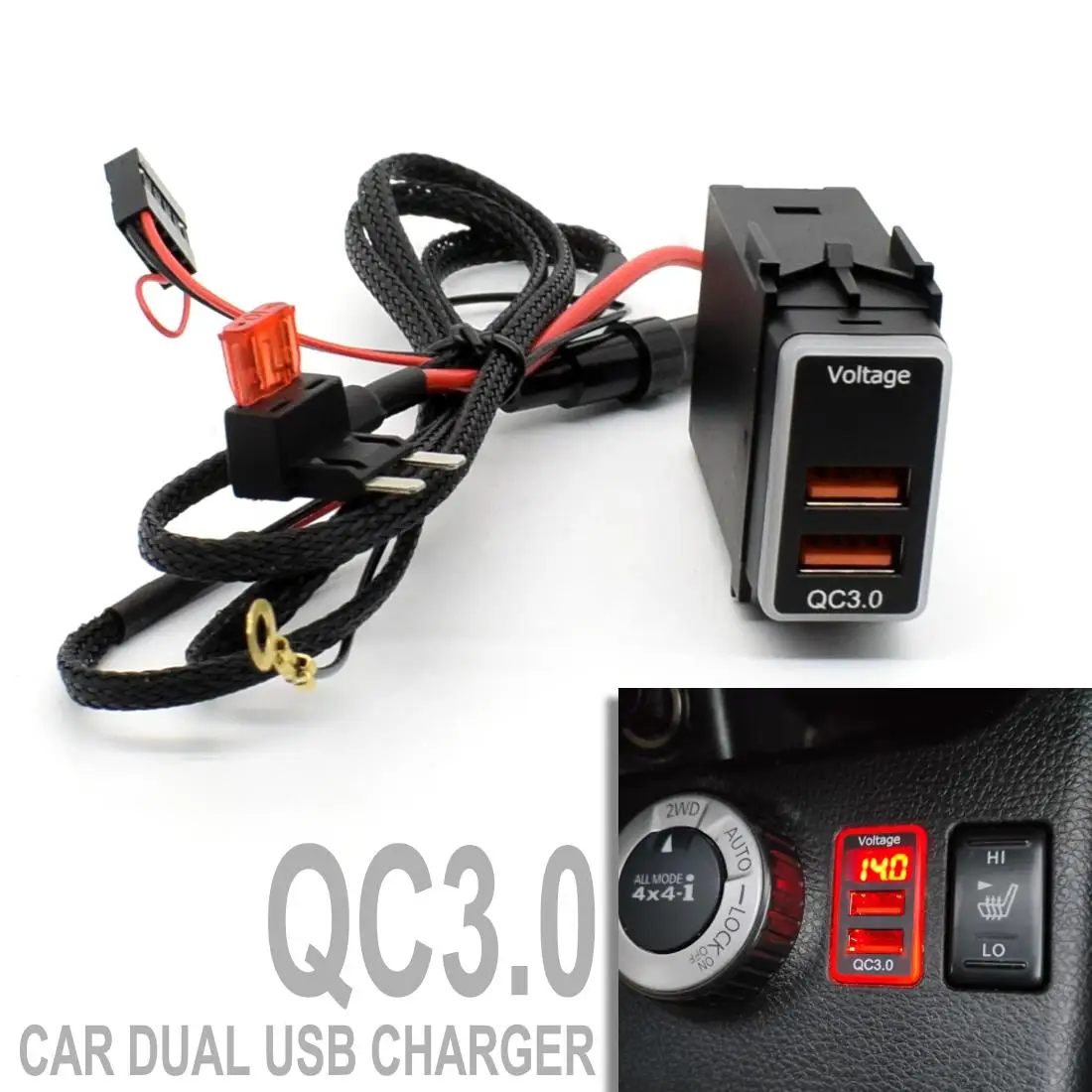Car Dual USB Quick Tablet Charger QC3.0 Adapter 12V Phone Fast Charge Ports LED Voltmeter Digital Display For Nissan |