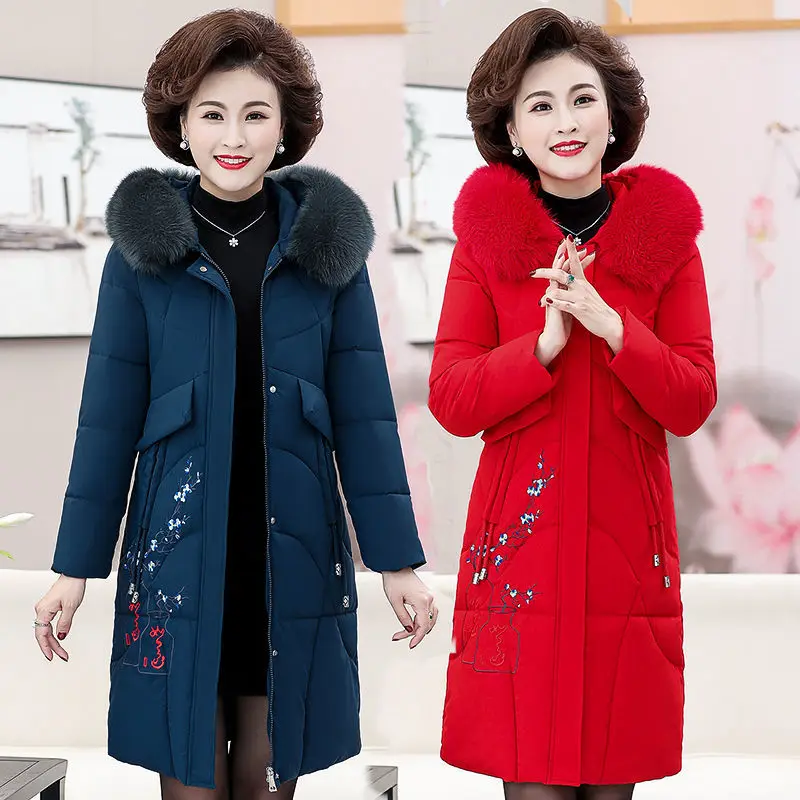 

Middle Aged Mother Winter Jacket 2020 Hooded Thick Down Cotton Women Parkas Coat Long Embroidered Plus Size Chaqueta Mujer W2213