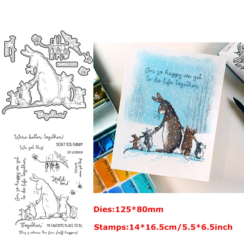 

Rabbit Mice Friends Hold on Together Clear Stamps and Cutting Dies Set Ladybug Insect DIY Scrapbooking Paper Card Album Craft