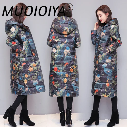 

Winter Down Jacket Women Long Down Coat Female Print Hooded Thick Warm Clothes Winter Jackets Plus Size Coats LWL1050