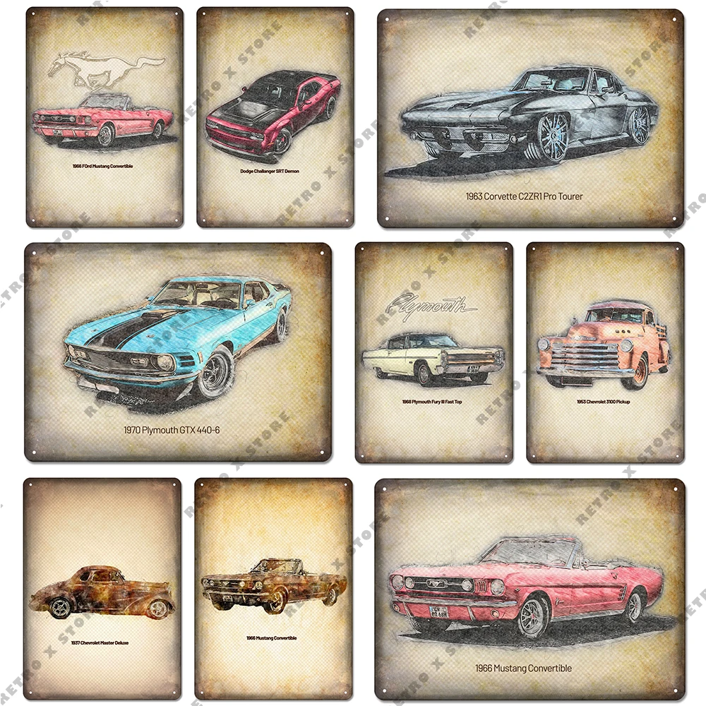 6070s винтажный автомобиль жестяной знак Chevrolet Ford Mustang Dodge Spider металлический постер