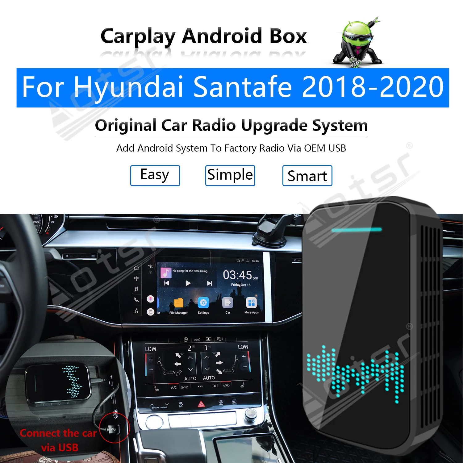 

Автомагнитола Carplay Android Ai Box Для Hyundai Santafe 2018-2020, мультимедийный плеер Apple Carplay Box, беспроводное обновление Mirror Link