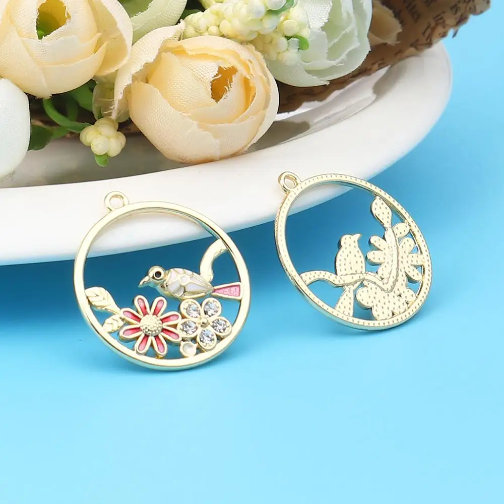 

DoreenBeads Gold Color Metal Charms Round Multicolor Bird Acrylic Rhinestone Pendants DIY Making Necklace Handmade Women Jewelry