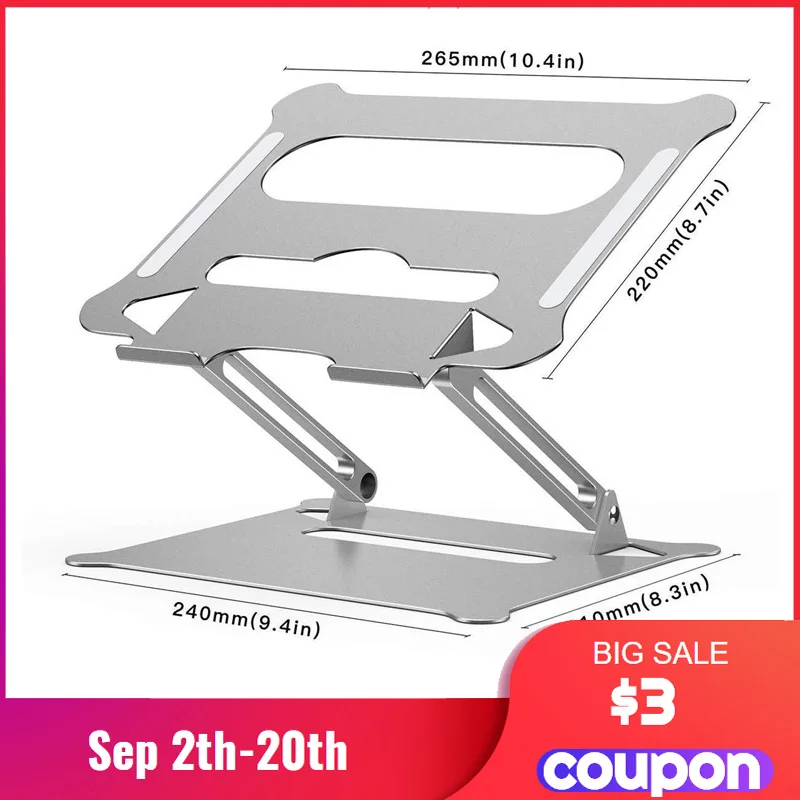 

Foldable Laptop stand Tray with heat-vent Macbook air Pro, Dell, HP, Lenovo size 10-15.6"laptop stand adjustable aluminum
