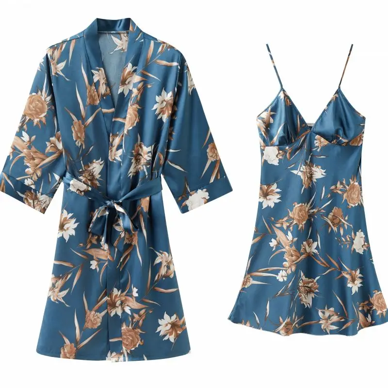 

Пижама женская атласная из двух предметов, свободный халат-кимоно, ночная рубашка с принтом для невесты, подружки невесты, Свадебный халат, ...