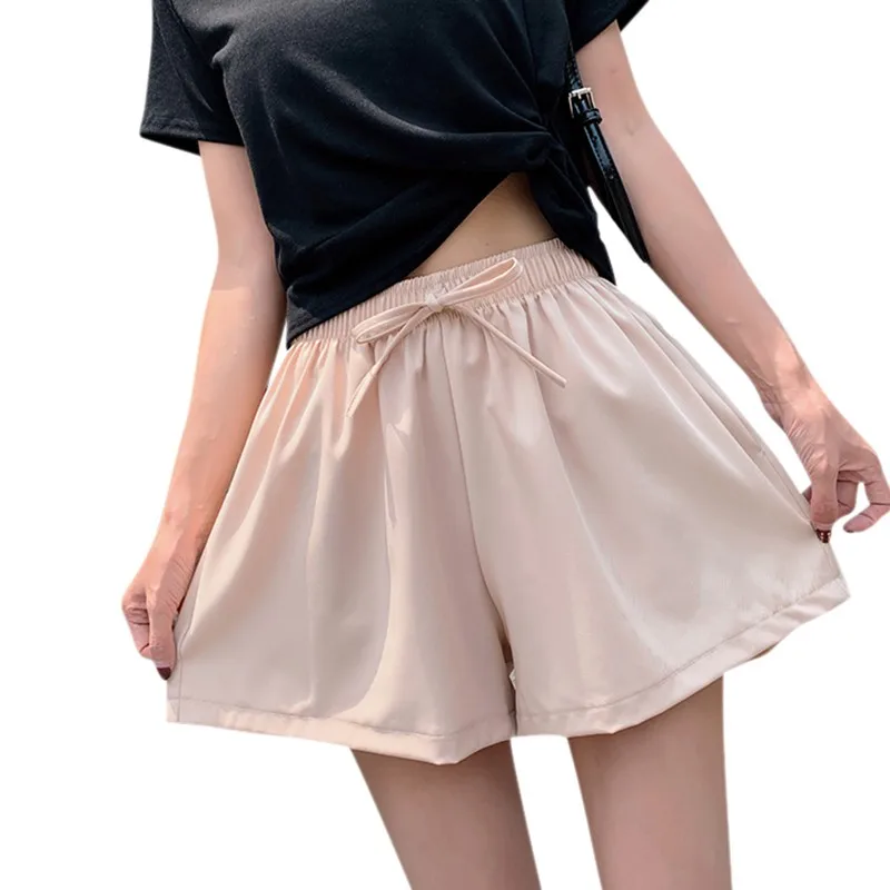 

Summer 2020 High Waist Appears Thin And Loose Three Point Women's Shorts Ice Silk Lace Up Wide Leg Shorts Women's Wear