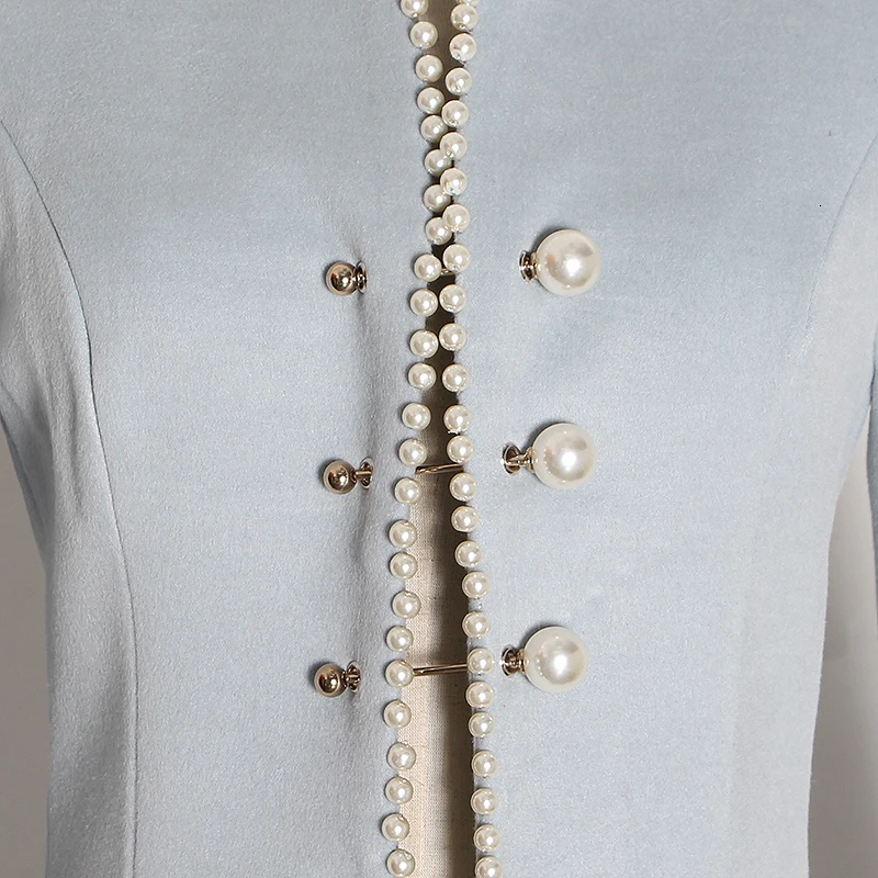 

TWOTWINSTYLE Patchwork Pearls Women's Woolen Coats Female V Neck Flare Long Sleeve High Waist Tunic Jackets For Female 2020