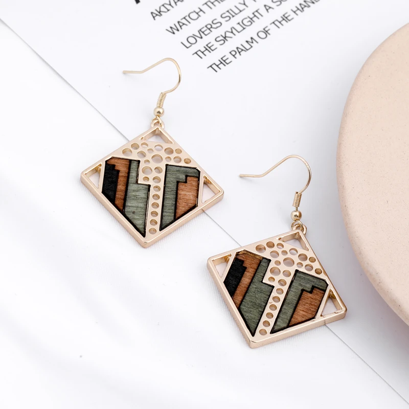 E Крыло ЮК так Бохо винтажный геометрический серьги с деревянными подвесками для женщин Эффектные серьги Модные ювелирные изделия - Окраска металла: E