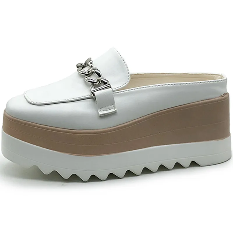 

Med Flat Shoes Female House Slippers Platform Slides Slipers Women Fashion Cover Toe On A Wedge 2021 Luxury Soft PU Casual