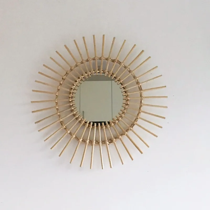 

Hanging Mirror Rattan Sunflower Circular Wall Mirror Decor Boho Wicker Dressing Makeup Mirrors DIN889