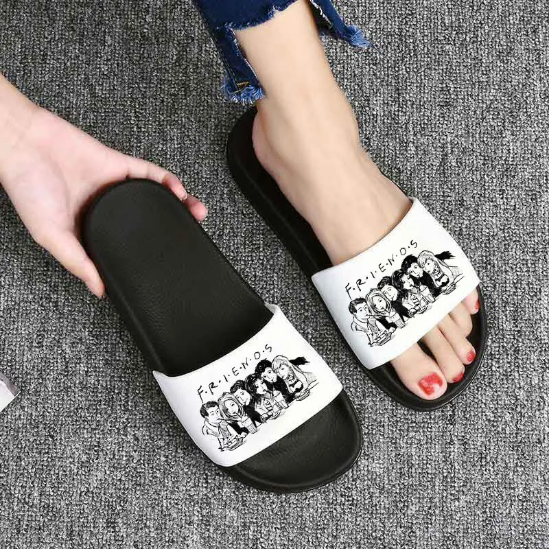 

Women Slippers Friends Printing Cartoon Home Slippers Thick Sole Sandals Women Shoes Ladies Flip Flops Indoor Flat Ladie Slides